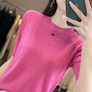 Women Short-Sleeved Knitwear Top O-Neck Lyocell Summer Tee