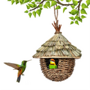 A96K Hanging Bird Nest Straw Grass Outdoor Hummingbird House