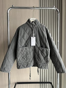 ZW Women's Cotton Jacket Vintage Quilted Coat High Collar Large Pockets