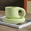 400ml Handmade Ceramic Mug Nordic Oval Plate Cup Saucer Set