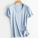 Women Silk T-shirts Mercerized Cotton O Neck Short Sleeve Casual Tops