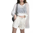 Sheer T-shirts Women Loose Fit Summer Long Sleeve Breathable Top
