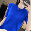 Women Short-Sleeved Knitwear Top O-Neck Lyocell Summer Tee