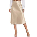 Women's High Waist Satin A Line Skirt Knee Length Side Split