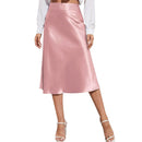 Women's High Waist Satin A Line Skirt Knee Length Side Split