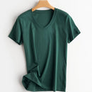 Women Silk T-shirts Mercerized Cotton O Neck Short Sleeve Casual Tops