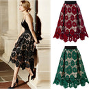 Women Lace Skirt Vintage Floral High Waist Long Double Layer Skirt