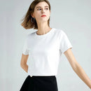 Women Silk T-shirts Mercerized Cotton O Neck Short Sleeve Casual Tops