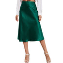 Women's High Waist Satin A Line Skirt Knee Length Side Split