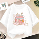 Girls Strawberry Milk Shake T-shirt Cute Pink Cartoon Short Sleeve Tee