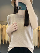 Women Short-Sleeved Knitwear Top O-Neck Lyocell Summer Tee