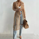Women's Mesh Trench Coat Transparent Long Lace-up Belted Shirt