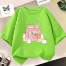 Girls Strawberry Milk Shake T-shirt Cute Pink Cartoon Short Sleeve Tee