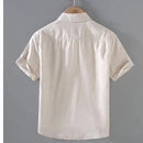 Men's Short-Sleeved Shirt Cotton Linen Casual Stand Collar Plus Size