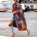 Women's Oversized Trench Coat Long Bell Sleeve Printed Boho Chic