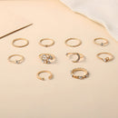 Women’s Gold Chain Ring Set 10Pcs Bohemian Coin Snake Star Jewelry