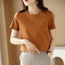 Women Silk T-shirts Mercerized Cotton O Neck Short Sleeve Casual Tops