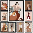 Abstract Boho Wall Art Canvas Nordic Girl Flowers Cactus Prints