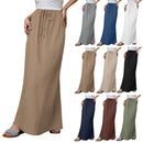 Women Linen Maxi Skirt Summer Cotton Elastic Waist Boho Beach Skirt