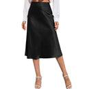 Women's High Waist Satin A Line Skirt Knee Length Side Split