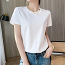 Women Silk T-shirts Mercerized Cotton O Neck Short Sleeve Casual Tops