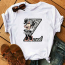 26 Letter Printed Women T-shirts Casual Graphic Summer Short Sleeve Tops