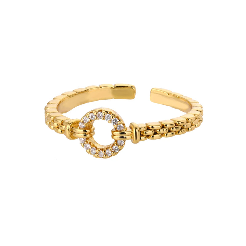 Twist Chain Open Ring Zircon Stainless Steel Geometric Couple Jewelry