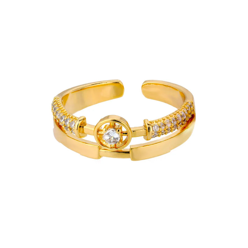 Twist Chain Open Ring Zircon Stainless Steel Geometric Couple Jewelry