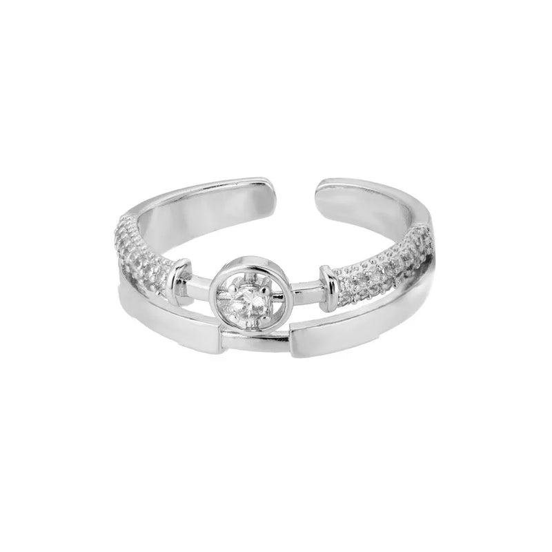 Twist Chain Open Ring Zircon Stainless Steel Geometric Couple Jewelry