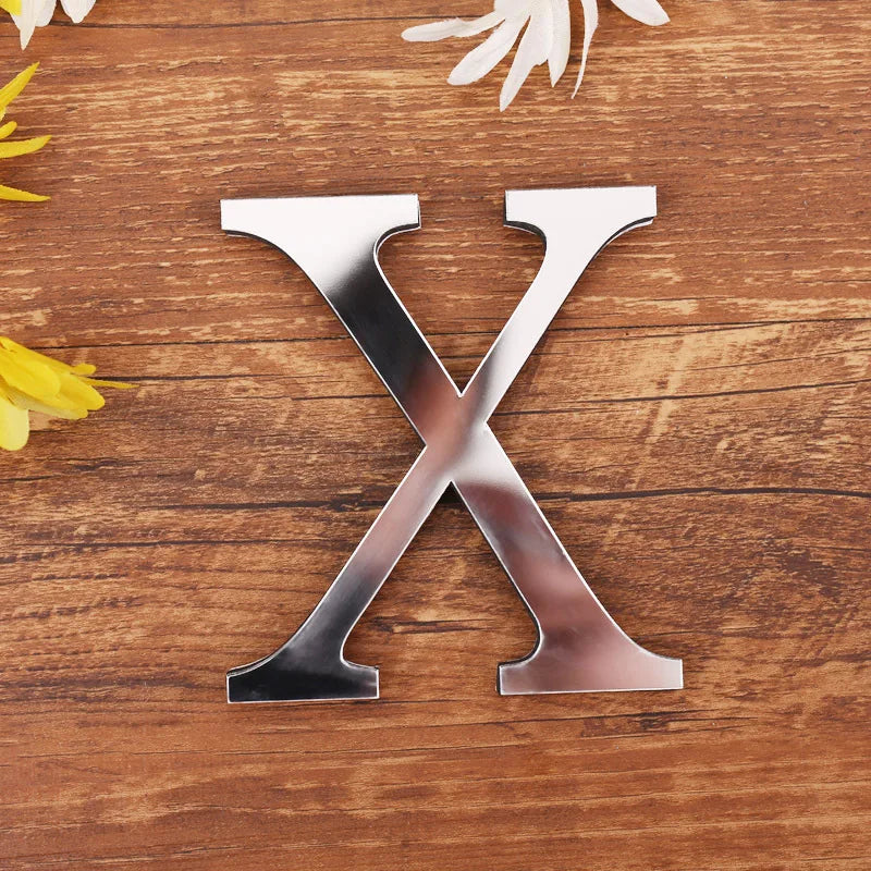 Silver Letter 3D Mirror Wall Sticker Alphabet For Birthday Wedding Decor