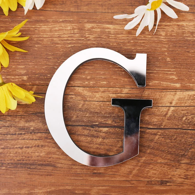 Silver Letter 3D Mirror Wall Sticker Alphabet For Birthday Wedding Decor