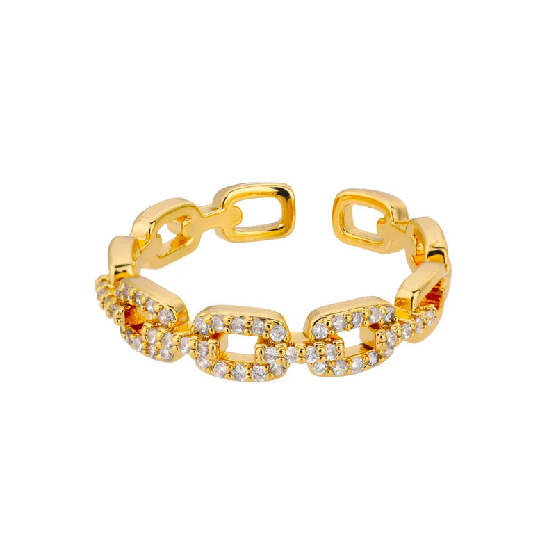 Twist Chain Open Ring Zircon Stainless Steel Geometric Couple Jewelry