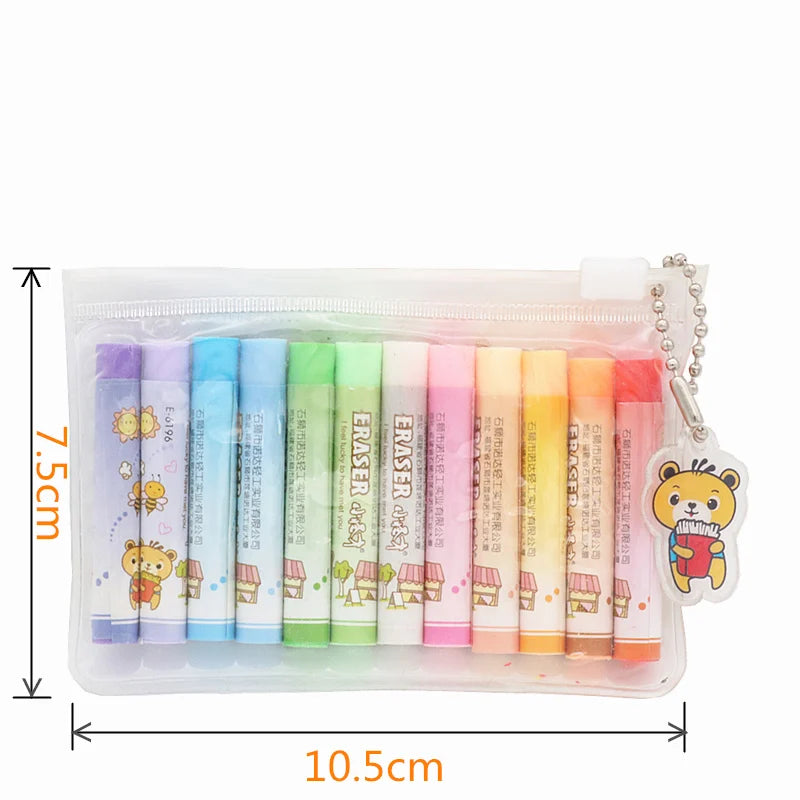 12PCS Small Column Eraser Set Cute Pencil Erasers For Students