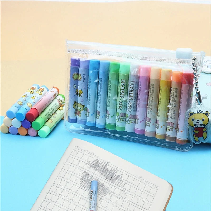 12PCS Small Column Eraser Set Cute Pencil Erasers For Students