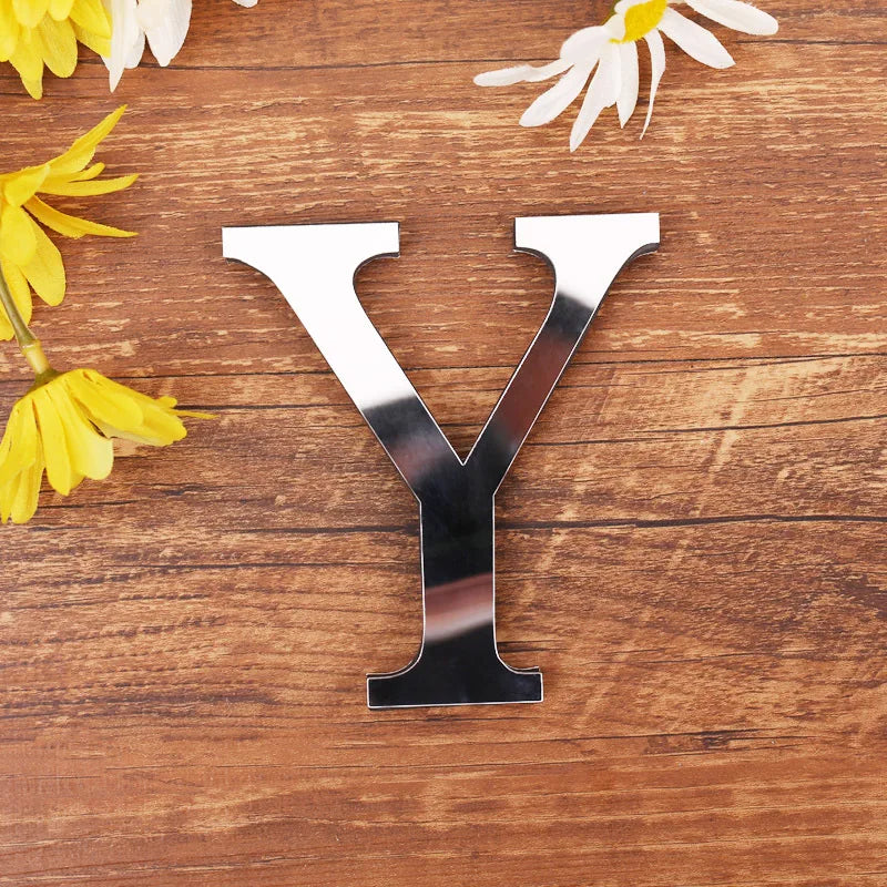 Silver Letter 3D Mirror Wall Sticker Alphabet For Birthday Wedding Decor