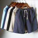 Mens Summer Shorts Cotton Linen Casual Solid Color Lace Up Pants