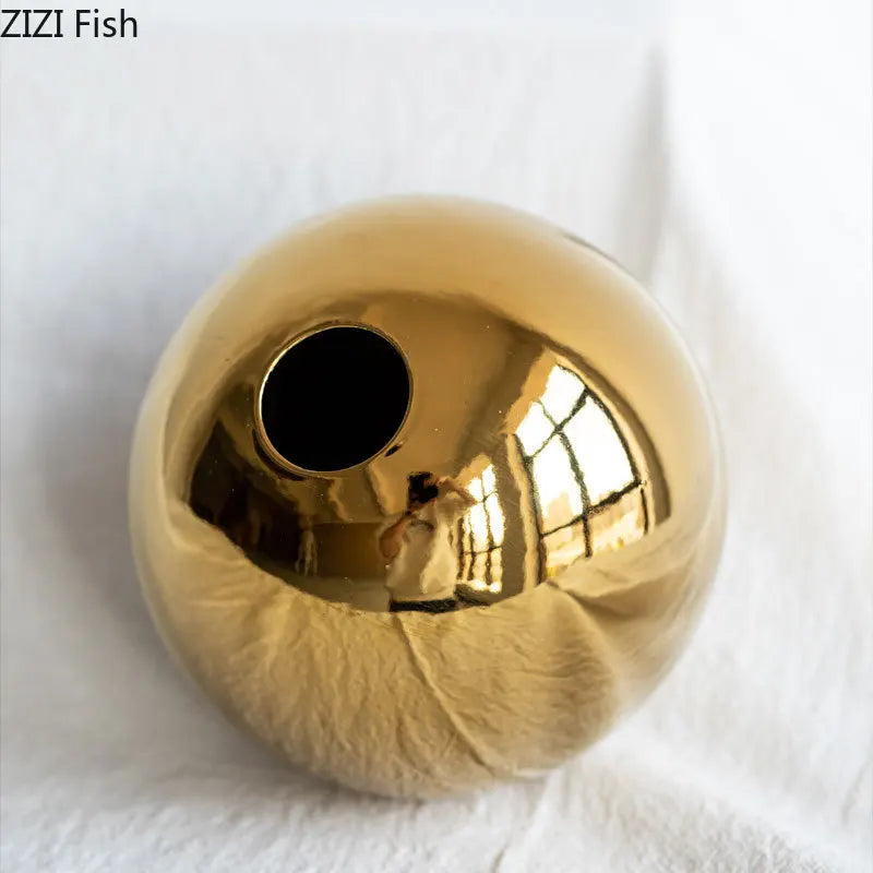 Golden Ceramic Vase Decorative Flower Pot Hydroponic Art Craft