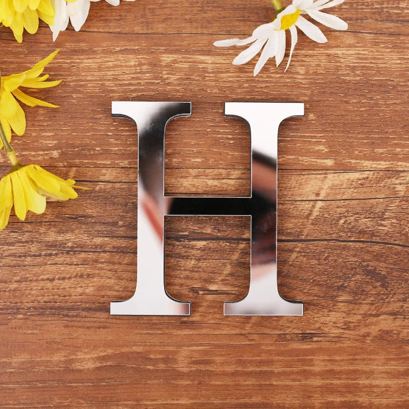Silver Letter 3D Mirror Wall Sticker Alphabet For Birthday Wedding Decor