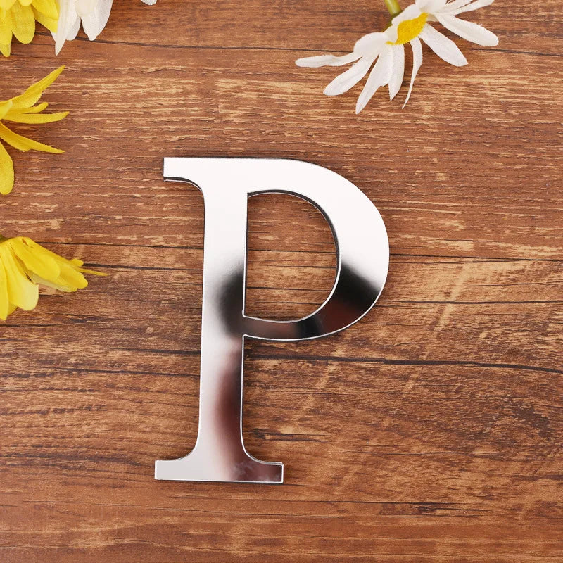 Silver Letter 3D Mirror Wall Sticker Alphabet For Birthday Wedding Decor