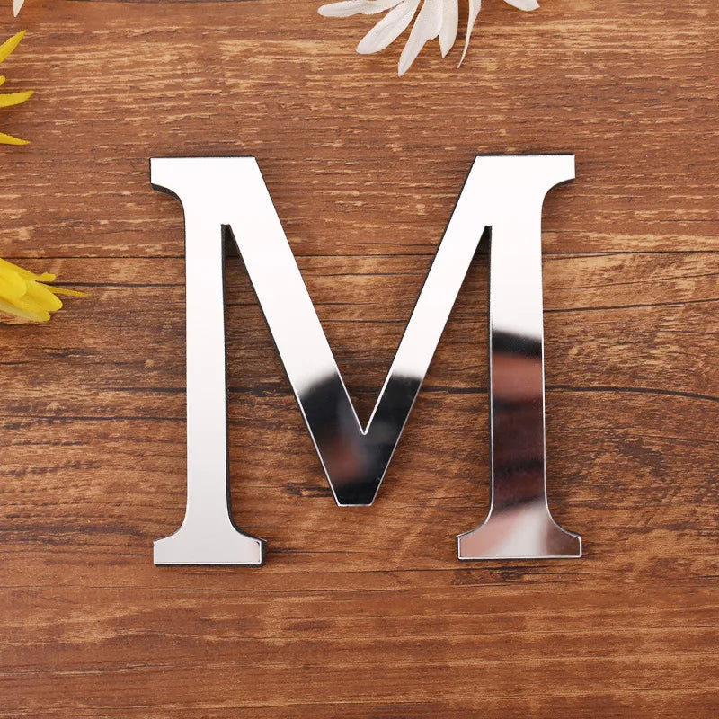Silver Letter 3D Mirror Wall Sticker Alphabet For Birthday Wedding Decor