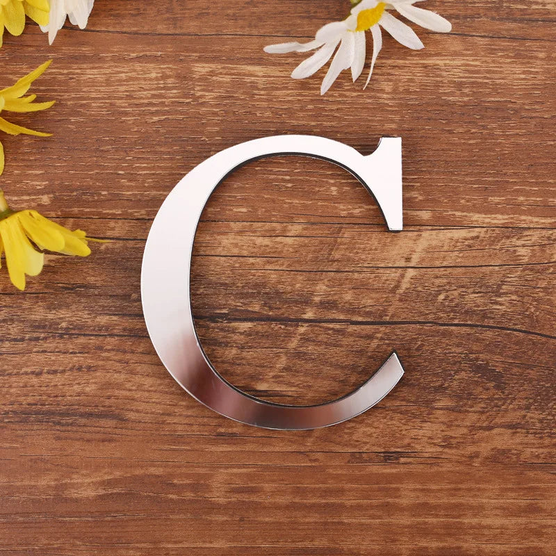 Silver Letter 3D Mirror Wall Sticker Alphabet For Birthday Wedding Decor