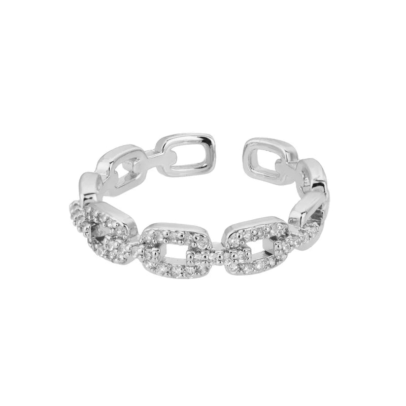 Twist Chain Open Ring Zircon Stainless Steel Geometric Couple Jewelry