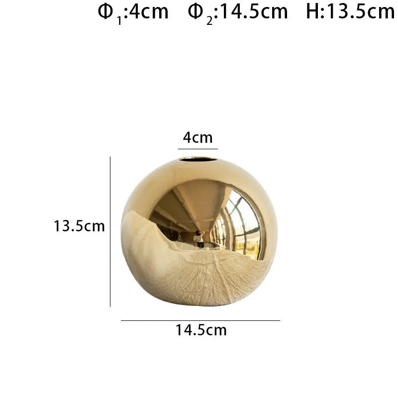 Golden Ceramic Vase Decorative Flower Pot Hydroponic Art Craft