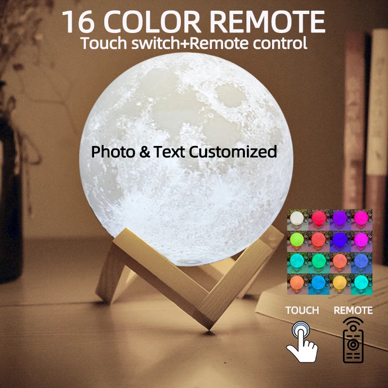 Personalized Moon Lamp Custom Photo Text USB Rechargeable Night Light