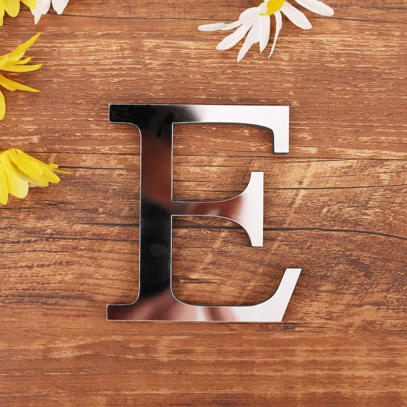 Silver Letter 3D Mirror Wall Sticker Alphabet For Birthday Wedding Decor
