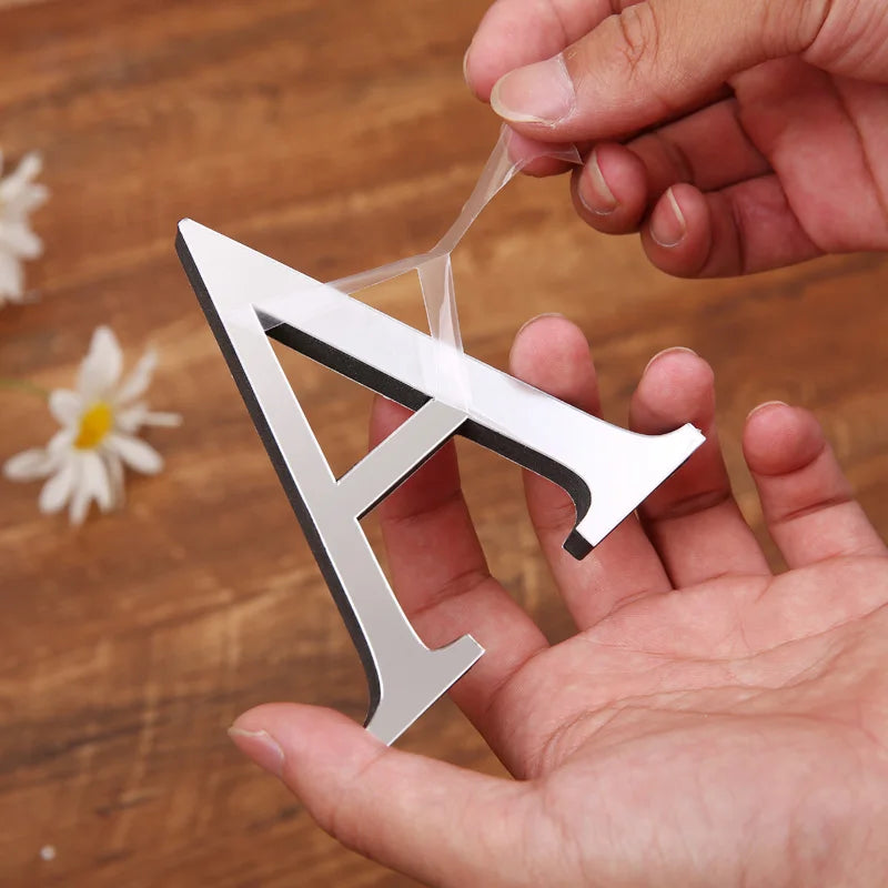 Silver Letter 3D Mirror Wall Sticker Alphabet For Birthday Wedding Decor