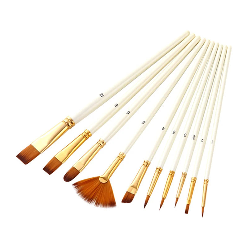 10Pcs Nylon Paint Brushes Set For Acrylic Oil Watercolor Painting