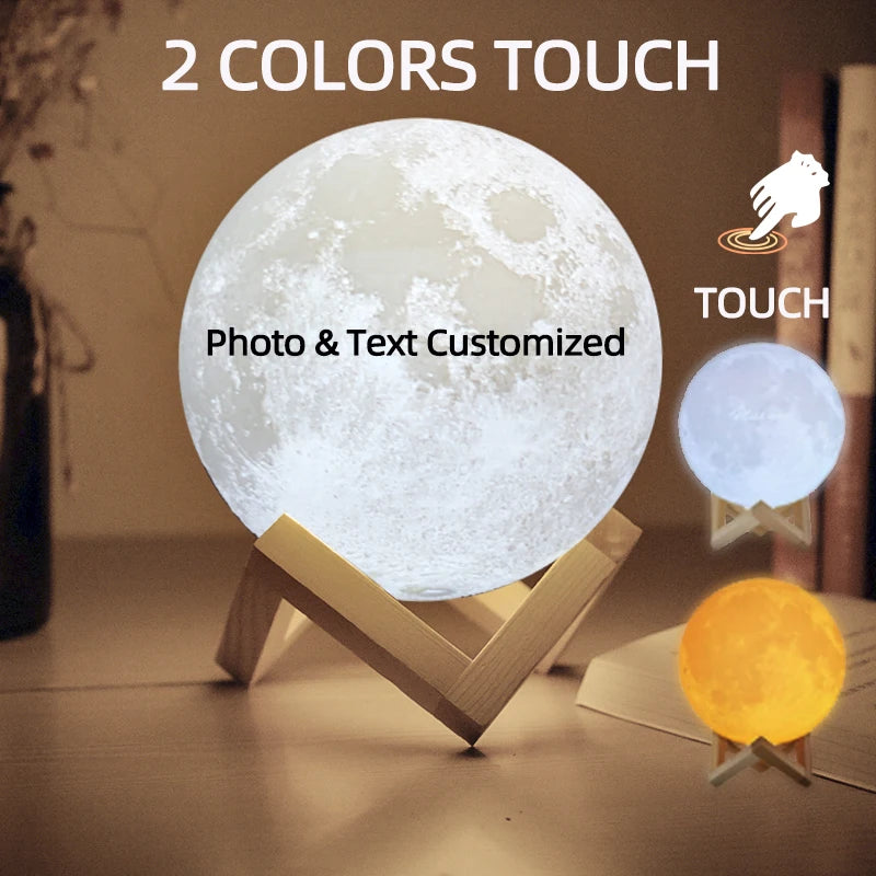 Personalized Moon Lamp Custom Photo Text USB Rechargeable Night Light