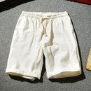 Mens Summer Shorts Cotton Linen Casual Solid Color Lace Up Pants