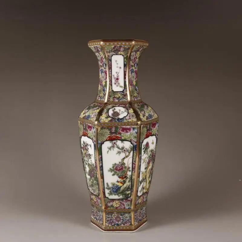 Chinese Antique Ceramic Vase Enamel Flower Bird Porcelain Decor